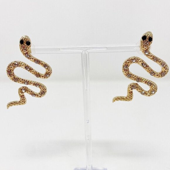 Gold Snake Crystal Body Statement Earrings - Picture 3 of 7